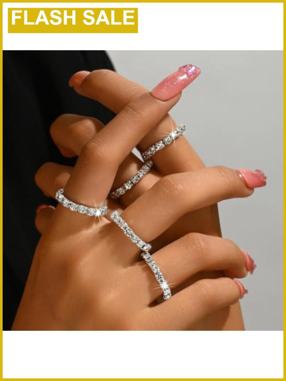 Rhinestone Stretch Stackable Rings Set Silver CZ Pave Stacking Rings - Picture 2 of 6